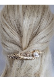 BA177 LEAF WITH PEARL SMALL BARRETTE